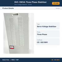 Régulateur de tension automatique triphasé SVC 15KVA personnalisé, servomoteur, écran LCD, protection contre les courts-circuits, certifié CE