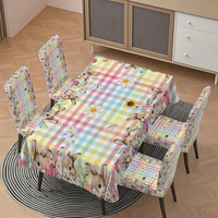 Sarung Kursi Makan Kongyu Home Textiles Bahan Spandex Elastis Motif Kelinci Paskah dan Kotak-kotak, Universal Fit, Grosir
