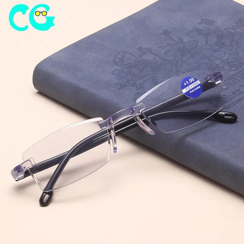2022 Männer Frauen Randlose Lesebrille Anti Blaulicht Bifokal Far Near Vergrößerung Brille Presbyopic Brille 150 200