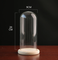 Cloche en verre borosilicate soufflé, transparente comme du cristal, faite à la main, pour Noël et le Nouvel An, avec base en bois