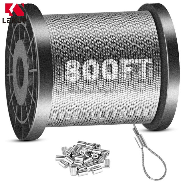 Braided Metal Wire Cable 800FT 304 Stainless Steel Cable 1/16" 7x7 Strands Wire Rope 368lbs Breaking Strength Aircraft Cable