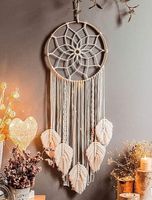 Atrapasueños de Macramé Tejidos a Mano de Alta Calidad, Estilo Moderno Vietnamita, con Diseño de Estrella, Luna y Búho, de Cuerda de Algodón, Marca JNC
