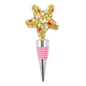 Christmas Wine <b>Stopper</b> Silicone Bottle Seal With Diamond Star Design Gold Pink Leather Ring Style For Wine Bottles - Product Image 2
