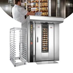 Industriële Commerciële Automatische Broodproductie Machine 32 Trays Gas Diesel Elektrische Brood Roterende Oven Voor Bakkerij