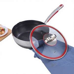 새로운 스타일 이중 바닥 논스틱 웨스턴 스타일 웍 다기능 유리 뚜껑 가정용 냄비 선물용 냄비 - Product Image 1