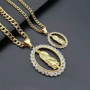 Gioielli religiosi Hip Hop dio benedetto intarsio in acciaio inossidabile Cubic Zirconia CZ collana con ciondolo vergine maria per donna uomo - Product Image 2