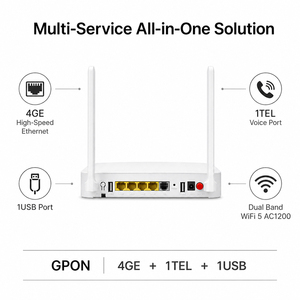 Second Hand Dual Band WiFi5 XPON ONU <b>Router</b> AC1200 4GE 1TEL 1USB Port 2.4G 5G Optical Modem Support OMCI For FTTR FTTX - Product Image 2