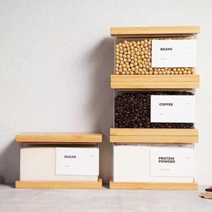 Wooden Grain Storage Box Rectangle <b>Bamboo</b> Lid Food <b>Container</b> For Coffee Beans Soybeans Kitchen Organization - Product Image 2