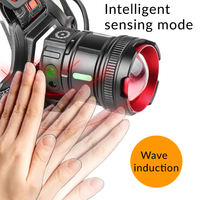 Linterna Frontal LED Láser Blanca de Largo Alcance de 30 W, Recargable Tipo C, con Zoom, Sensor de Movimiento y Luz Trasera de Advertencia Roja COB