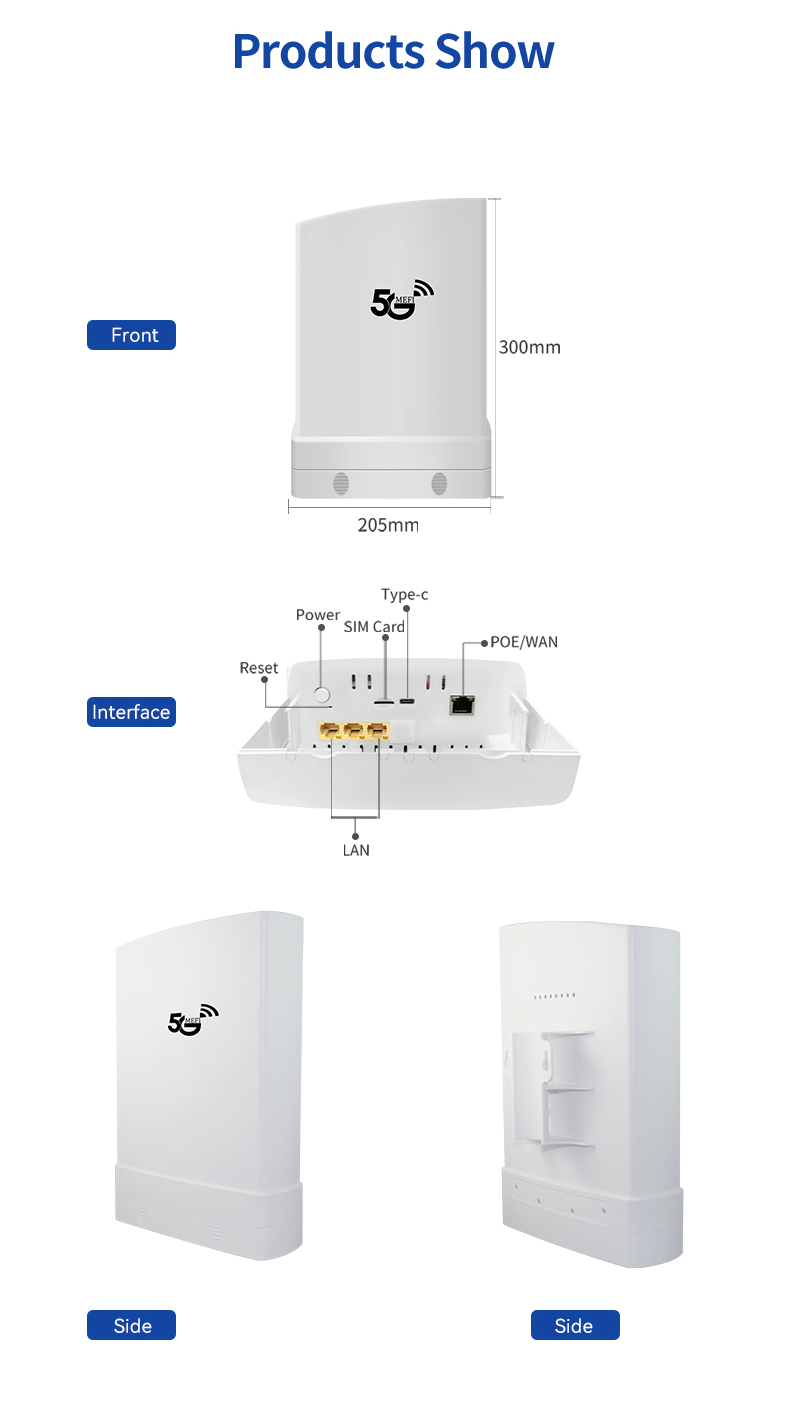 कृषि के लिए सफेद 117Mmx117Mmx180Mm 5G CPE वायरलेस आउटडोर राउटर 1