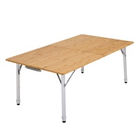 Table de camping pliable en bambou, table de pique-nique portable d'extérieur avec pieds en aluminium, table pliante légère et durable
