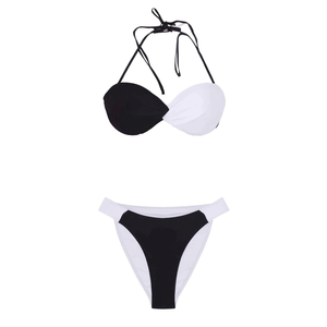 Set bikini da donna Buonic Top con scollo all'americana bianco e nero e slip a vita alta S01064-50 - Product Image 2