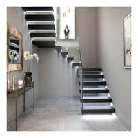 Escalier flottant intérieur en bois massif, marches en chêne blanc américain, escalier en bois pour intérieur, structure en acier