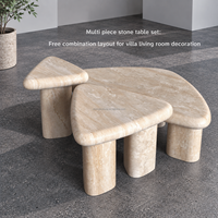 Table basse en travertin naturel style crème, directement de l'usine, ensemble de tables basses pour hôtel, villa, salon, meubles de style Wabi Sabi