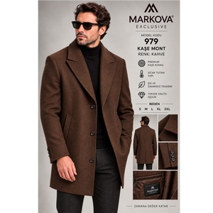Poncho long pour homme MARKOVA, style 979, couleur marron, col pointu, triple boutonnage, pour l'hiver, première qualité, best-seller, vente en gros - Product Image 1