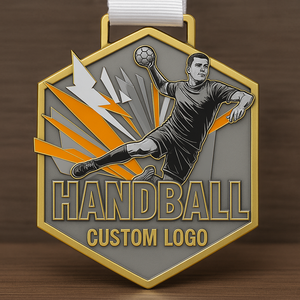 निर्माता थोक बिक्री कस्टम धातु गोल्ड हैंडबॉल ट्राफियां और लीग नरम तामचीनी लोगो ने बच्चों को पदक दिया - Product Image 1