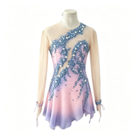 Robe de patinage artistique dégradé rose-violet, manches longues, dos découpé, strass, jupe de compétition, personnalisable pour enfants, adolescents et adultes, OEM