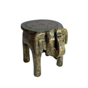 Tabouret éléphant en bois de finition antique de 8 pouces avec design peint Artisanat en bambou et bois - Product Image 1
