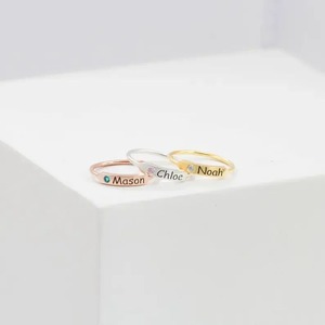 Bague personnalisée romantique en argent sterling, or rose, cadeau pour nouvelle maman, bague avec nom et pierre de naissance pour femme, idée cadeau bijoux - Product Image 3