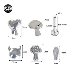 F136 Titanium Threaded Stud <b>Earrings</b> | Hypoallergenic Cartilage Jewelry with Unique Designs | Heart, Skull, Crown, Spider, <b>Wing</b> - Product Image 2