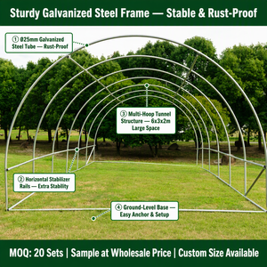 <span class=keywords><strong>Serre</strong></span> tunnel 6x3x2m portable avec structure en acier galvanisé, bâche en PE résistante aux UV, vente en gros, coupe-vent, pour extérieur - Product Image 3