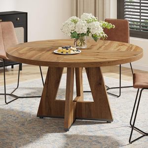 US-Lokaler Esstisch für 4 Personen, 120 cm Runder Farmhouse-Küchentisch mit Holzsockel für Küche, Esszimmer - Product Image 2