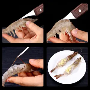 Резак для морепродуктов, кухонный креативный прибор, инструмент для чистки креветок премиум-класса, нож с резьбой и деревянной ручкой и лезвием из нержавеющей стали