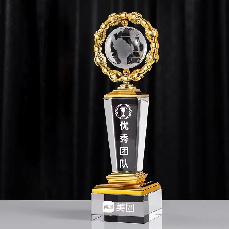 Customized Business Gifts Crystal Glass Earth World Globe Trophy Award For Event Souvenirs
