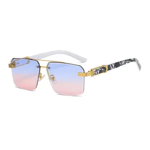 Sunway óculos de sol meia armação, óculos de sol masculino com corte de diamante, dourado, quadrado
