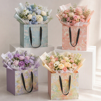 Tas Kado Kertas Bunga Romantis Murah Grosir dengan Pegangan, Kemasan Buket Custom, Tas Pembawa Bunga, Perlengkapan Florist