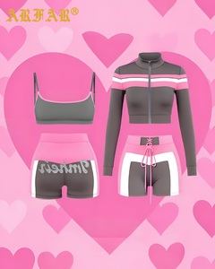 Completo Loungewear Donna 2 Pezzi Primavera Estate 2026: Top Sportivo e Shorts con Blocchi di Colore, Personalizzabile con Logo - Product Image 1