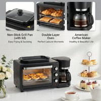 Station petit-déjeuner multifonctionnelle 3-en-1 : grille-pain électrique, cafetière et poêle à frire - Appareil électroménager en acier inoxydable