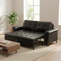 Canapé-lit moderne italien pour salon, luxe léger, cuir noir, télécommande, canapé-lit 2 places pour la maison