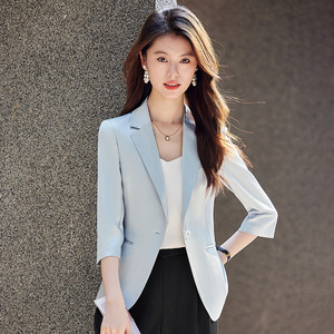 Women's Blazer Three Quarter Sleeve Solid Color Polyester Anti Wrinkle Workwear Professional Suit Jacket - Product Image 4
