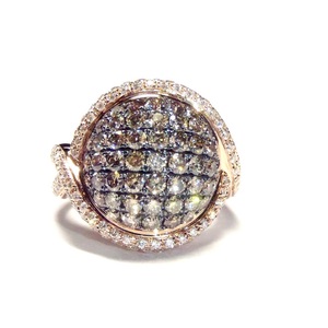 Anillos de cóctel de oro rosa de 18 quilates con diamantes marrones champán auténticos, diseño clásico en forma de paz, atractivos y elegantes para fiestas femeninas. - Product Image 1