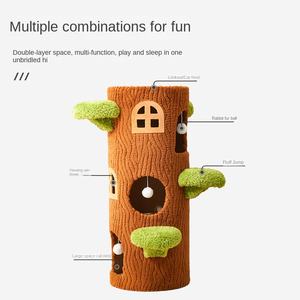 Mehrstufiger Kratz baum turm Nachhaltiger Massivholz-Katzen kletter rahmen Sisal-Kratz bäume Filzbett Hängematte Versteck höhle - Product Image 3