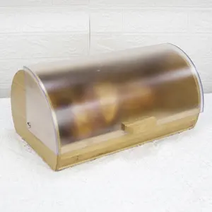 Grote Brood Opslag Container Roll Top Natuurlijke Houten Bamboe Brood Doos Met Clear Window