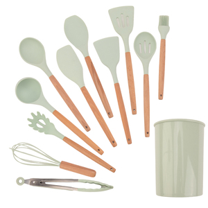 Super <span class=keywords><strong>settembre</strong></span> 12 pezzi In 1 Set gadget da cucina strumenti utensili da cucina spatola Set di utensili da cucina In Silicone per la casa con manici In legno - Product Image 3