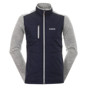 Veste coupe-vent softshell à double fermeture éclair pour hommes à séchage rapide pour le golf et la course à pied col montant avec logo avant Position - Product Image 6