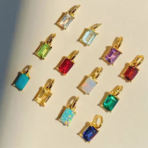 Bán Buôn Thép Không Gỉ Đầy Màu Sắc 12 Birthstone Hình Chữ Nhật <span class=keywords><strong>CZ</strong></span> Quyến Rũ Phụ Kiện Tự Làm Phụ Nữ Cubic Zirconia Mặt Dây Chuyền Thời Trang Đồ Trang Sức - Product Image 1