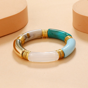 Pulsera de moda ecológica, brazalete de resina de mármol de colores de estilo bohemio con cuentas de tubo espaciador y tubo curvo acrílico, venta al por mayor - Product Image 3