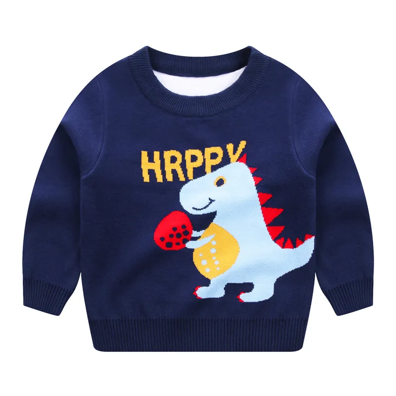 Customization Animal Letter Cartoon Pattern Design Cotton O-Neck Pullover Long Sleeve Boy Knitted Sweater From China Supplier