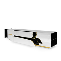 Meuble TV contemporain inspiré des formations karstiques, laque noire, acier inoxydable laqué, laiton poli, meuble de rangement pour téléviseur