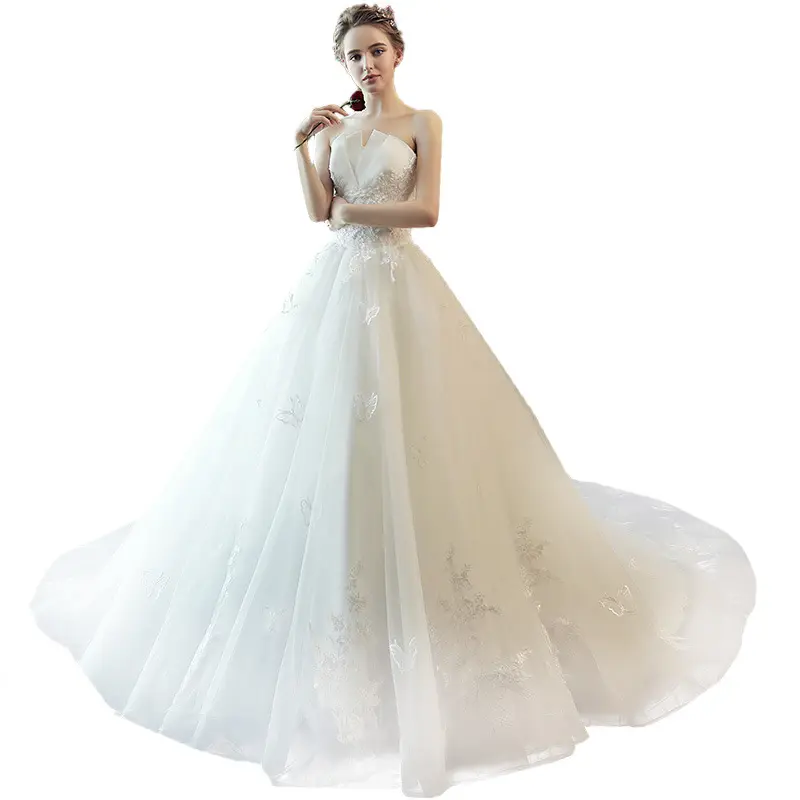 2023 new bridal simple white wedding dress lace abito da sposa fairy temperament tube top trailing wedding ball gowns for bride