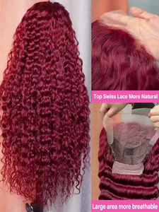 Vague profonde 200% densité 99J bordeaux 13x4 dentelle frontale perruque cheveux humains dentelle avant couleur perruques de cheveux humains perruque de cheveux bouclés pour les femmes - Product Image 3