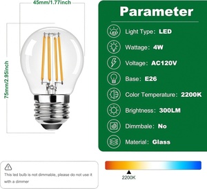 <span class=keywords><strong>Ampoule</strong></span> LED à filament Edison dimmable G45 E27 12V 24V 36V 2700K 2W 4W 6W 110V ETL FCC PSE avec télécommande - Product Image 5