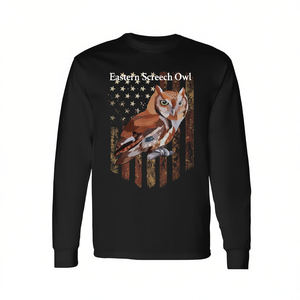 Maglietta a maniche lunghe con bandiera americana Eastern Screech Owl, design del 4 luglio - Product Image 2