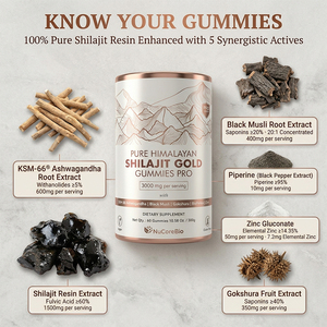 Gomitas de Shilajit del Himalaya NuCoreBio Grado Oro, 100% Puro y Natural, Sin Azúcar, Envasadas Individualmente, OEM, Energía, Resistencia, Xantohumol - Product Image 1