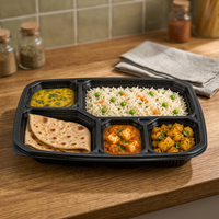 Plateau en polypropylène 5 CP Mini, noir/transparent, gamme de plateaux – Boîte à lunch en gros pour la préparation des repas, plateaux de traiteur