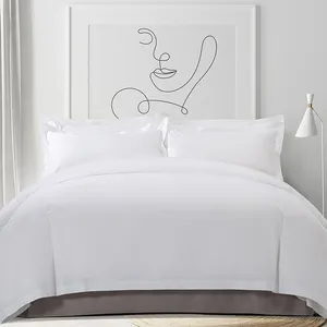 Parure de lit en satin blanc uni, 400TC, Queen Size, housse de couette et taie d'oreiller, pour hôtel